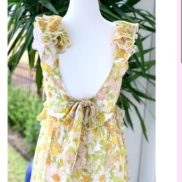 Aakaa Long Floral Dress with Dramatic Ruffle and Bow Back Maxi Length Size Small - Picture 2 of 16
